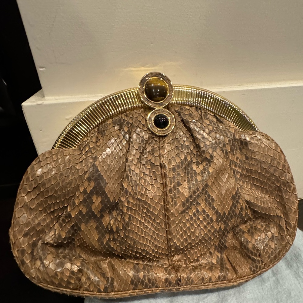 Vintage Judith Leiber Snakeskin Bag with Cabochon Gems